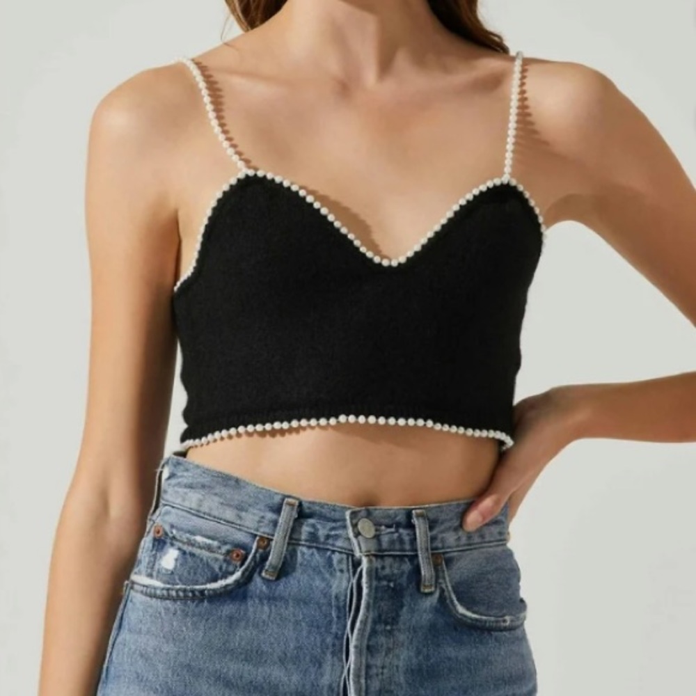 ASTR Kira Pearl Embellished Sweater Top Size XS